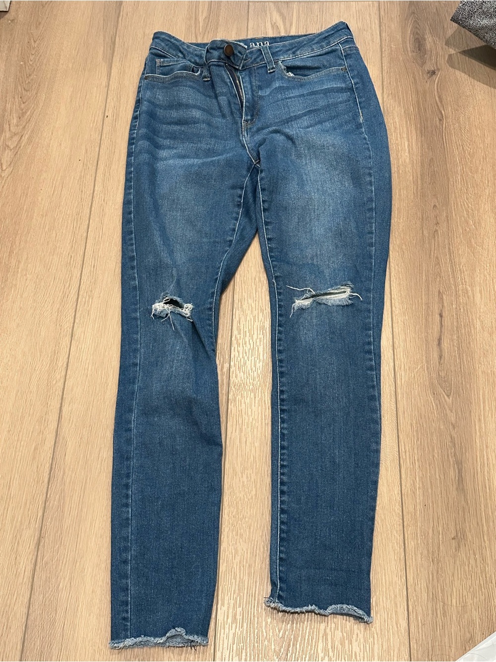 a.n.a Mid-Blue Distressed Skinny Jeans